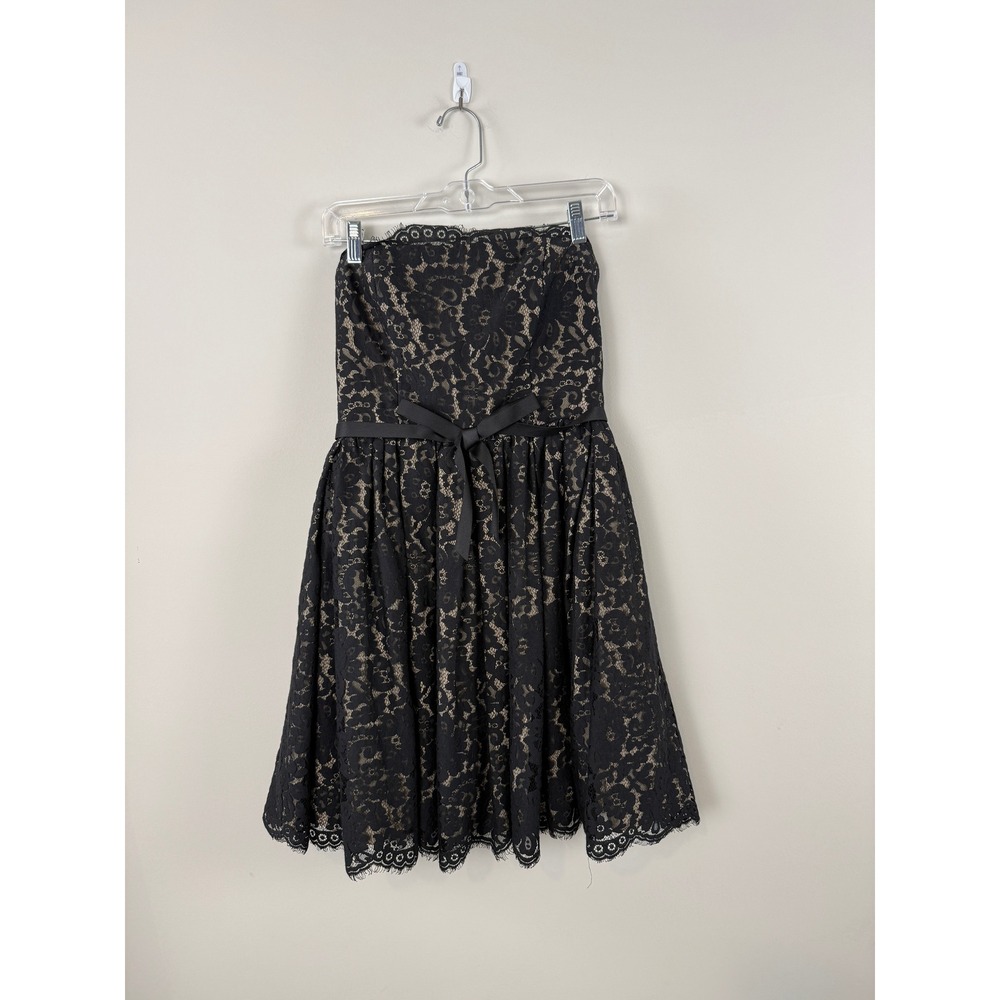 Liberated & Free Dress Black Tan 8 Strapless Lace Fit and Flare Cocktail Boho